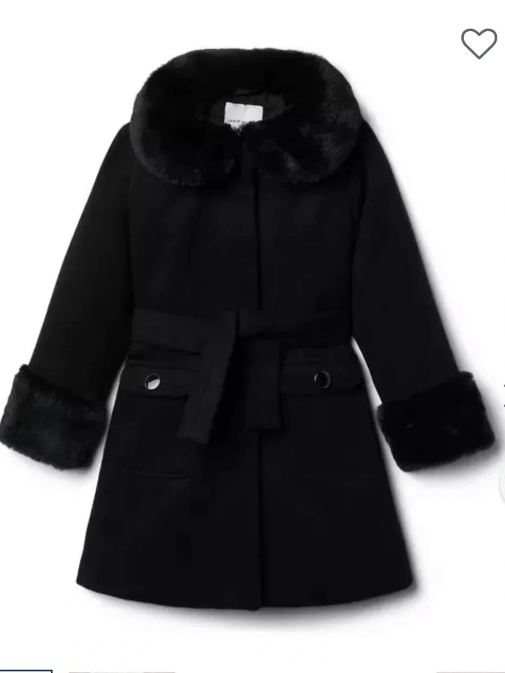 Jamie and Jack Girls Black Faux Fur Trim Coat Size 2T